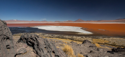 Die Laguna Colorada wird durch Algen und Sonnenlicht rot gefärbt.
