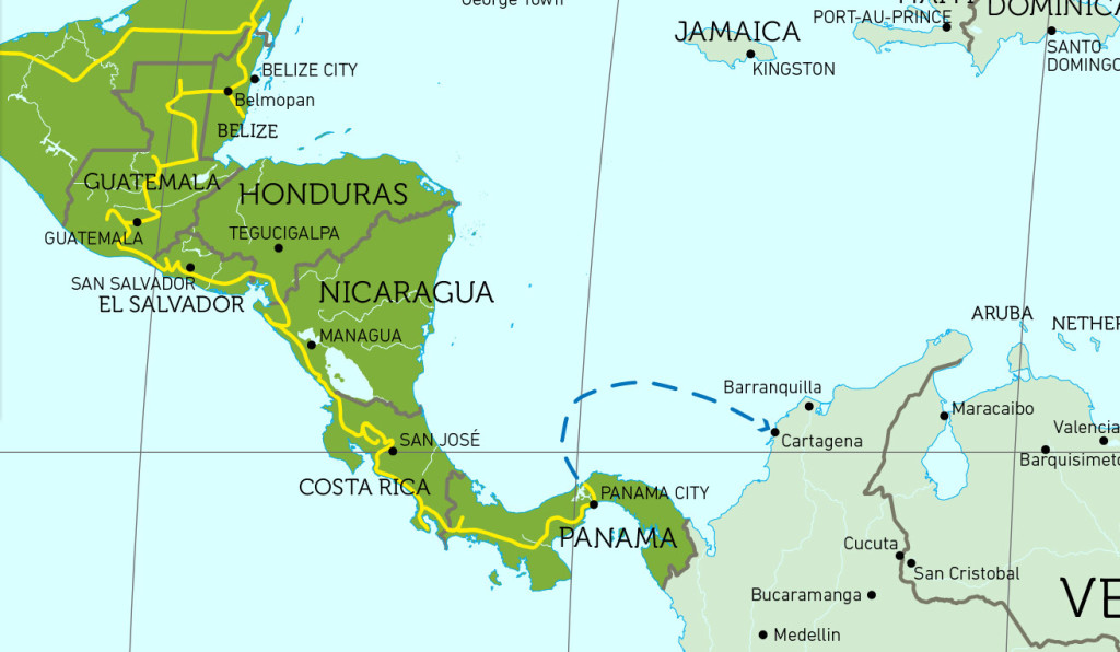 Travel Route in Central America.
